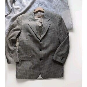 Jacobson's Men's 40 Tan Brown Check Silk Wool 3-Button Blazer Sport Coat Blazer